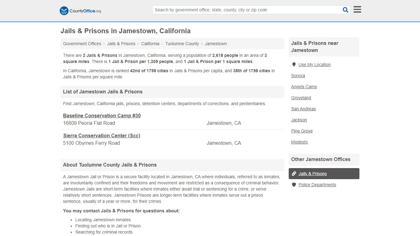 Jails & Prisons - Jamestown, CA (Inmate Rosters & Records)